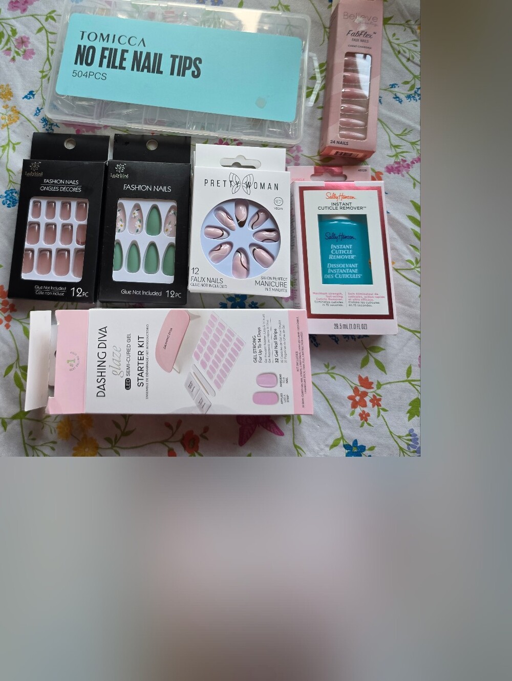 Assorted False Nail Kits Bundle, Cuticle Remover, Sticky Tabs & Dashing Diva